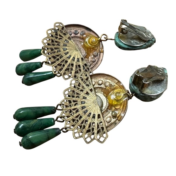 Artisan Brass clip on Earrings with zoisite stones - Picture 3 of 6